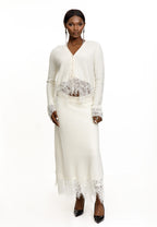 Lace Trim Knit Cardigan & Skirt Set