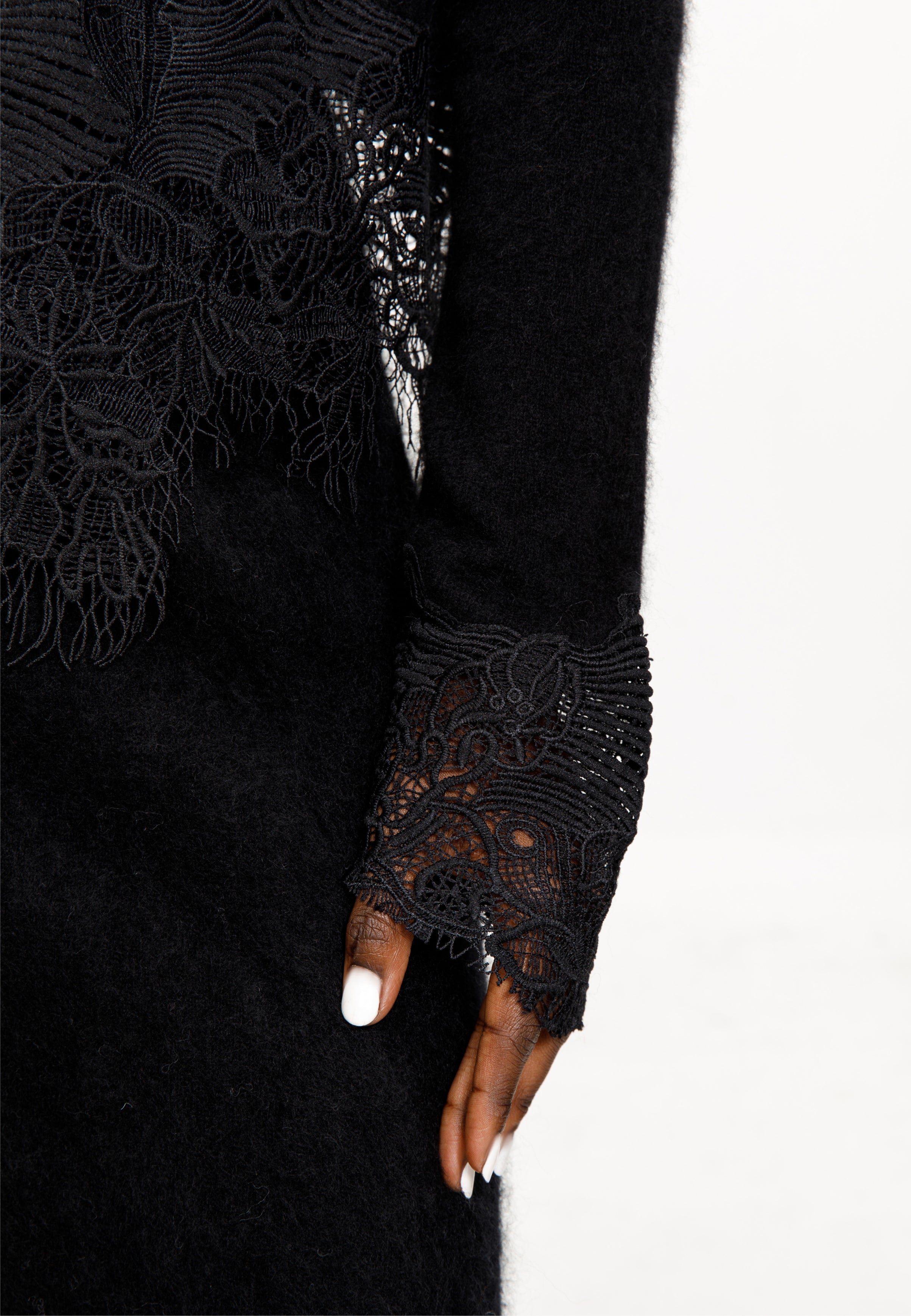 Lace Trim Knit Cardigan & Skirt Set