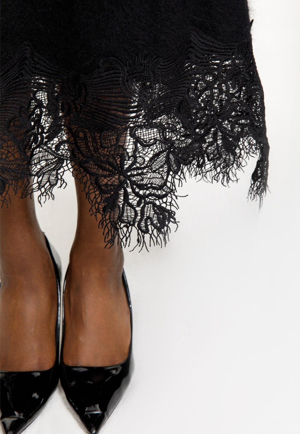 Lace Trim Knit Cardigan & Skirt Set