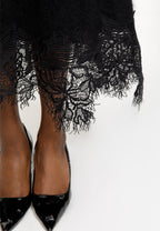 Lace Trim Knit Cardigan & Skirt Set