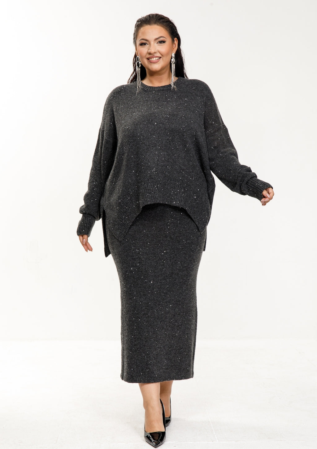 Taupe Shimmer Knit Skirt Set