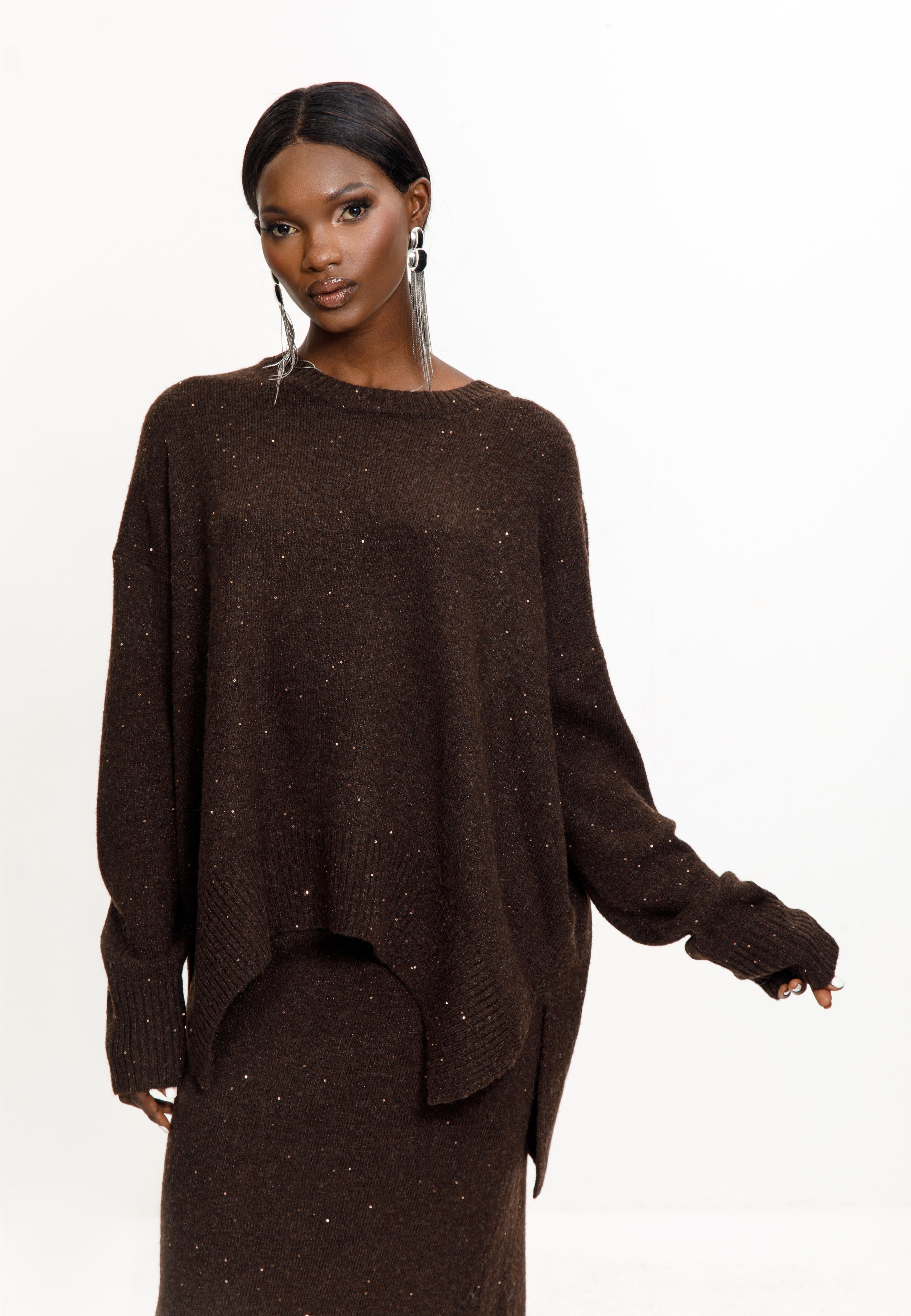 Taupe Shimmer Knit Skirt Set