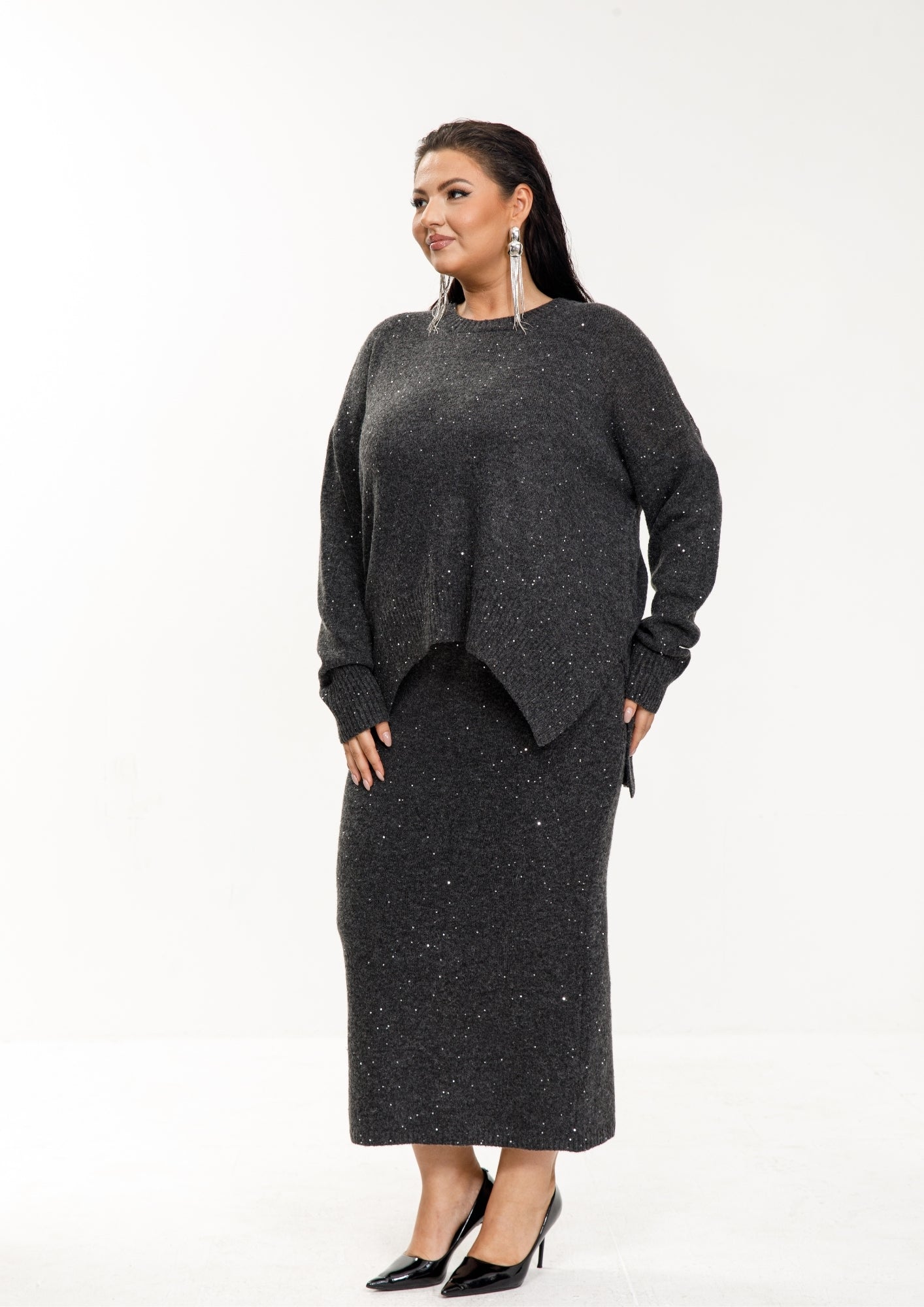 Taupe Shimmer Knit Skirt Set