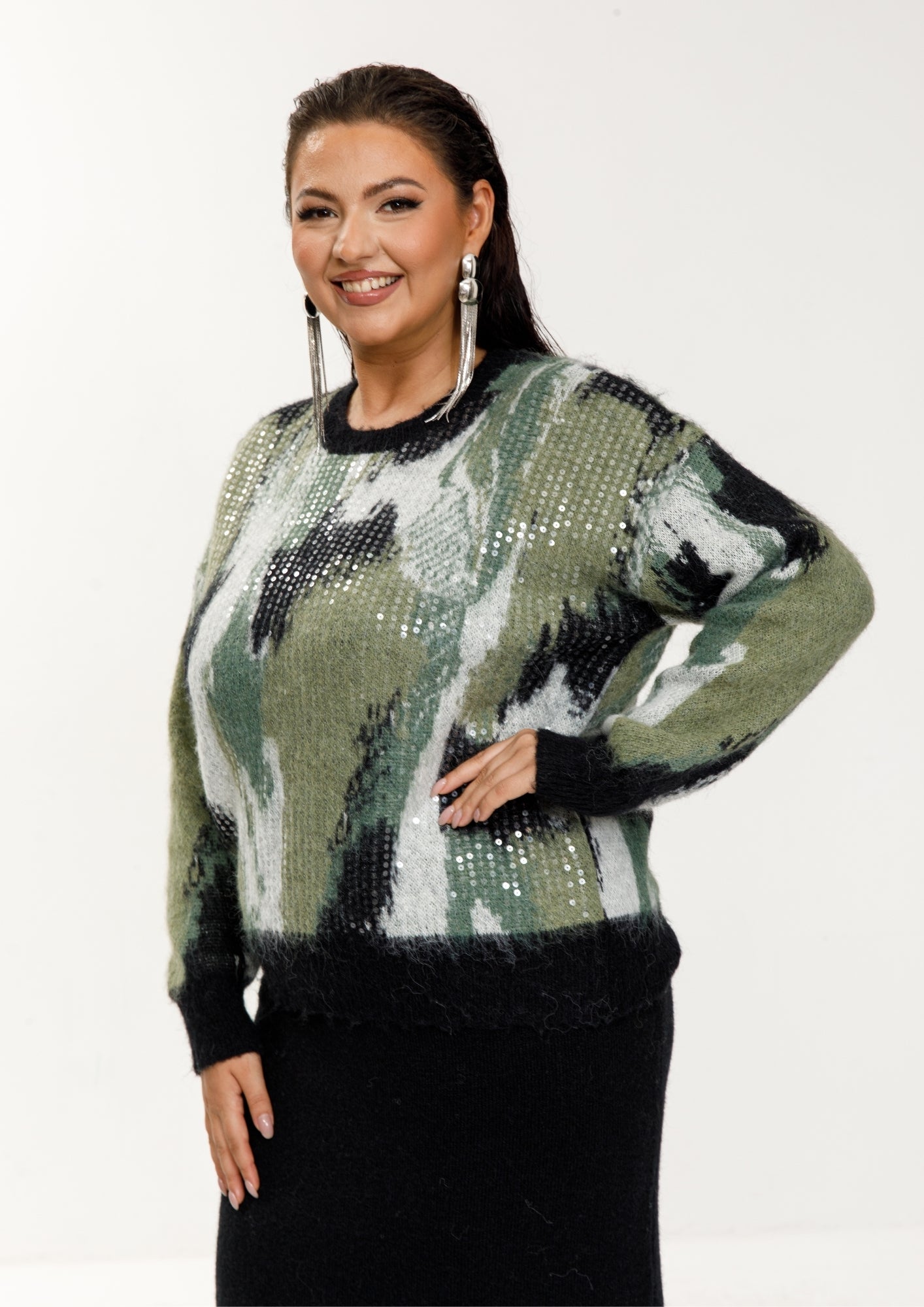 Knit Skirt Set with Abstract Sweater
