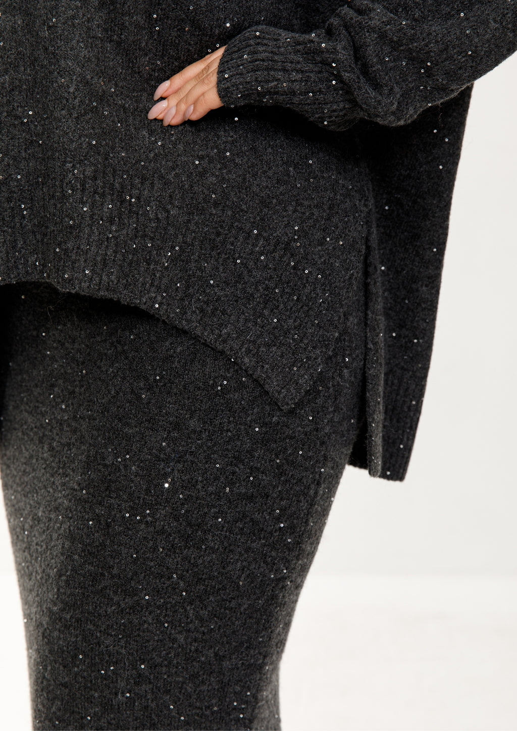 Taupe Shimmer Knit Skirt Set
