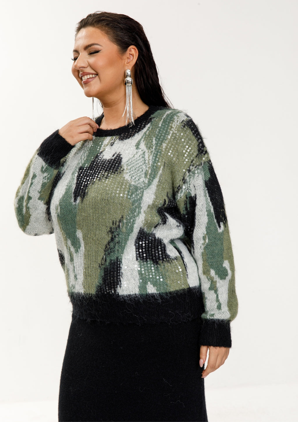Knit Skirt Set with Abstract Sweater