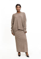 Taupe Shimmer Knit Skirt Set