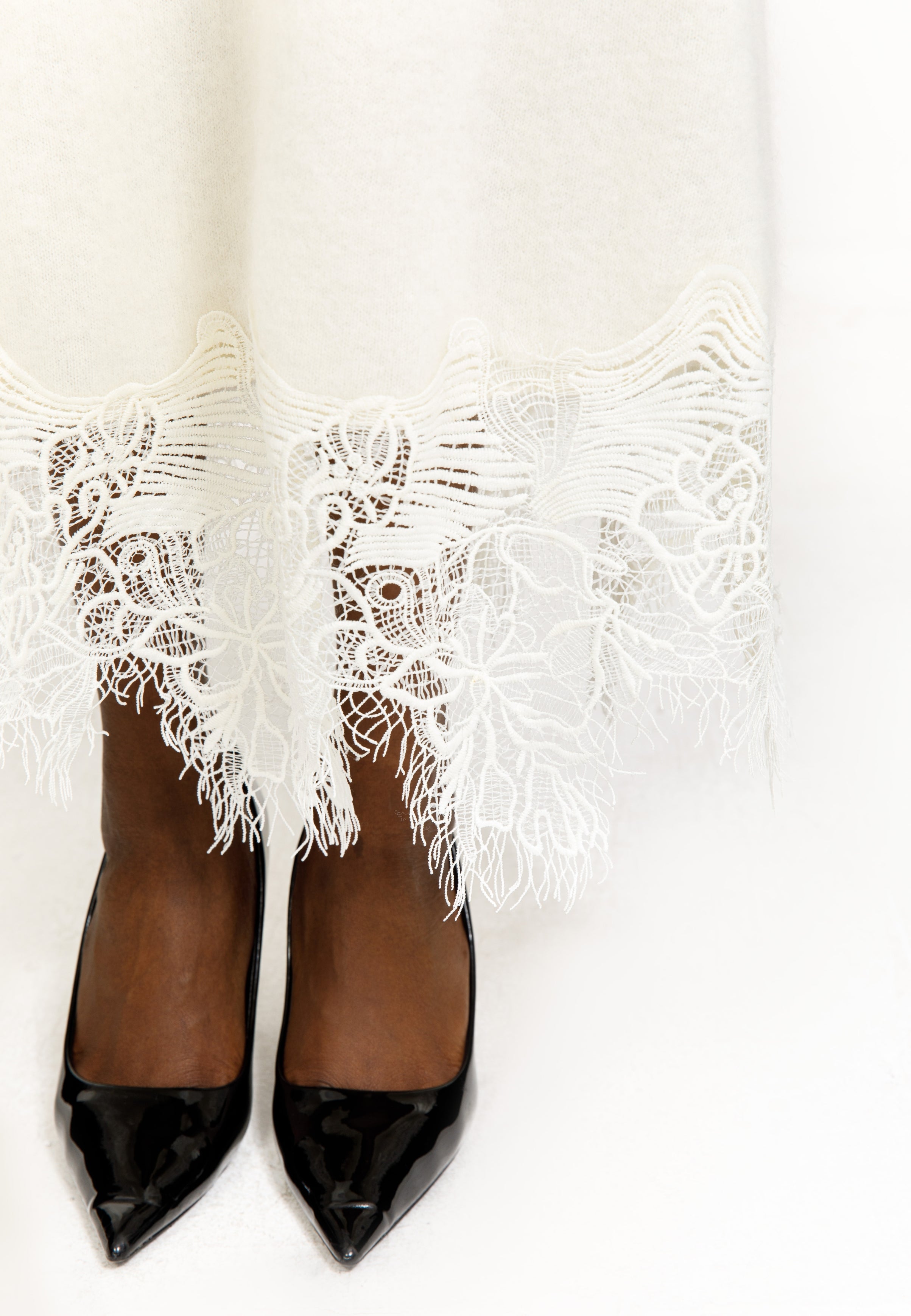 Lace Trim Knit Cardigan & Skirt Set