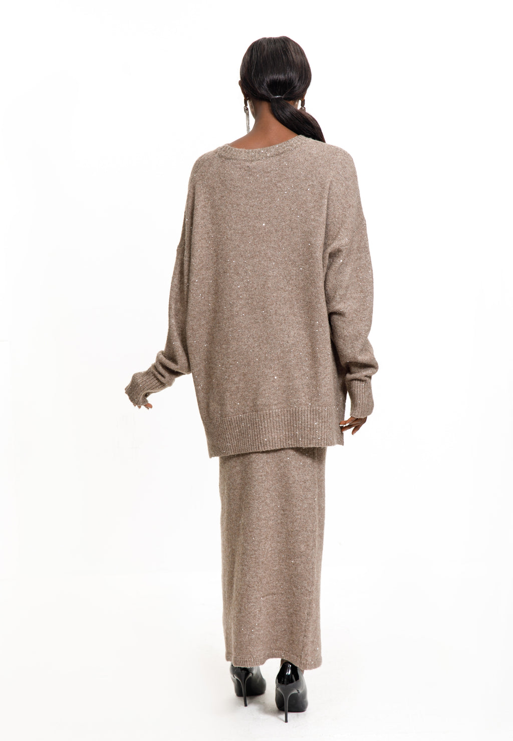 Taupe Shimmer Knit Skirt Set