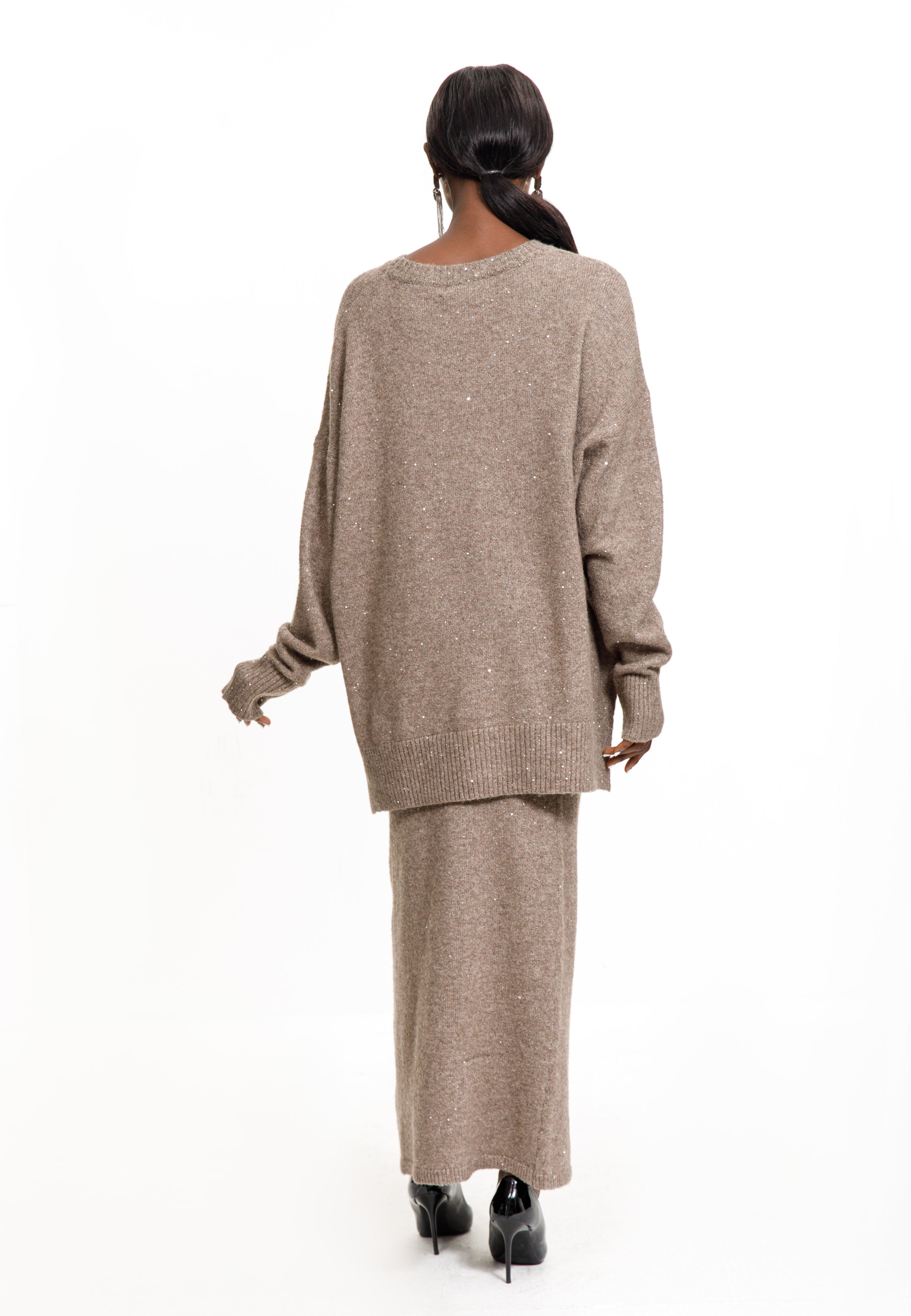 Taupe Shimmer Knit Skirt Set