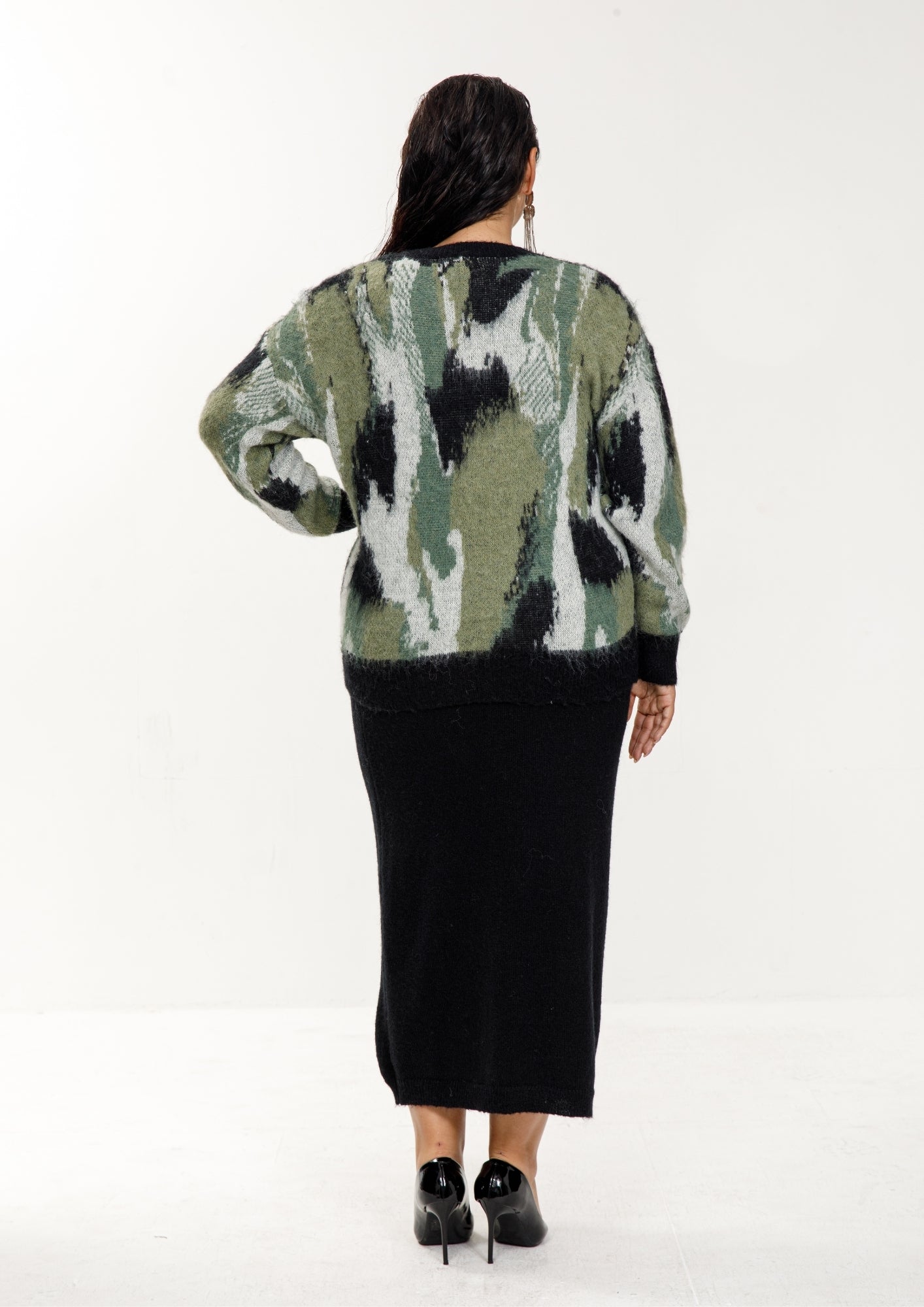 Knit Skirt Set with Abstract Sweater