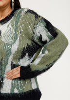 Knit Skirt Set with Abstract Sweater