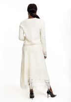 Lace Trim Knit Cardigan & Skirt Set