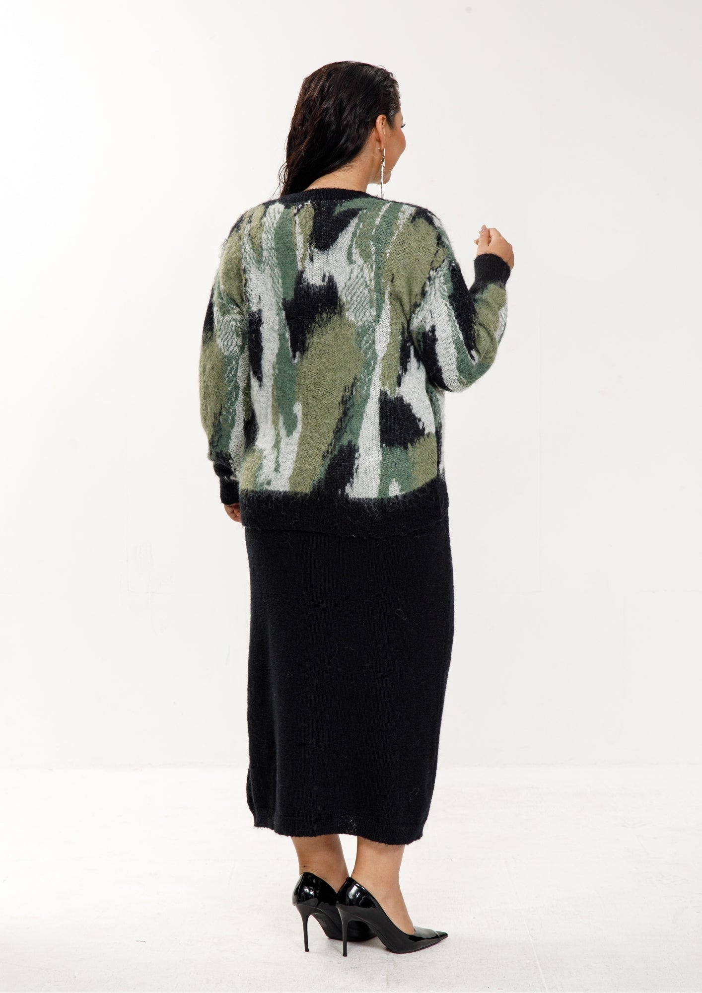 Knit Skirt Set with Abstract Sweater