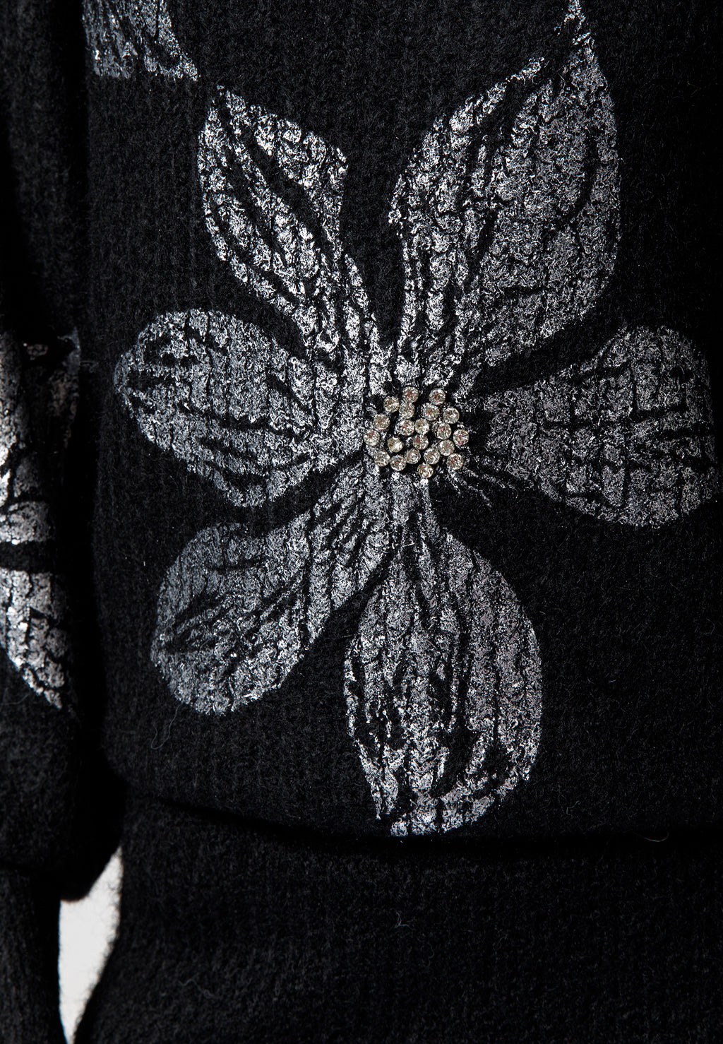 Black Knit Skirt Set with Floral Embellished Sweater