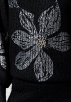 Black Knit Skirt Set with Floral Embellished Sweater