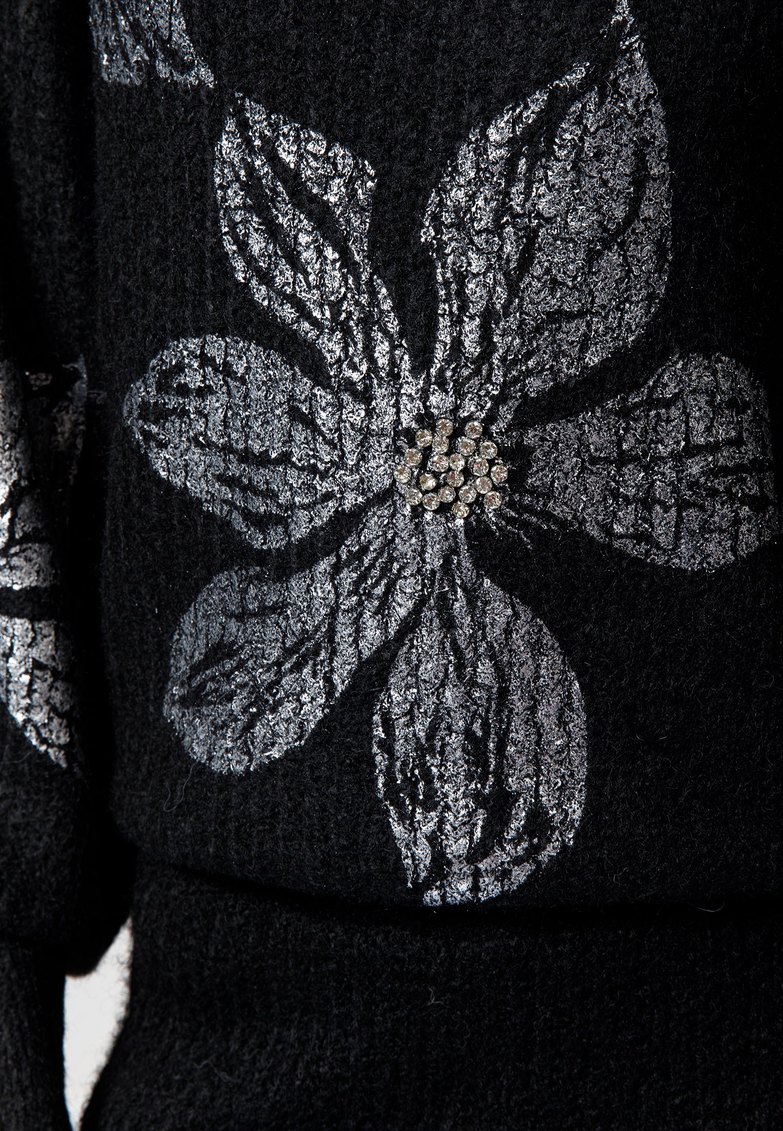 Black Knit Skirt Set with Floral Embellished Sweater