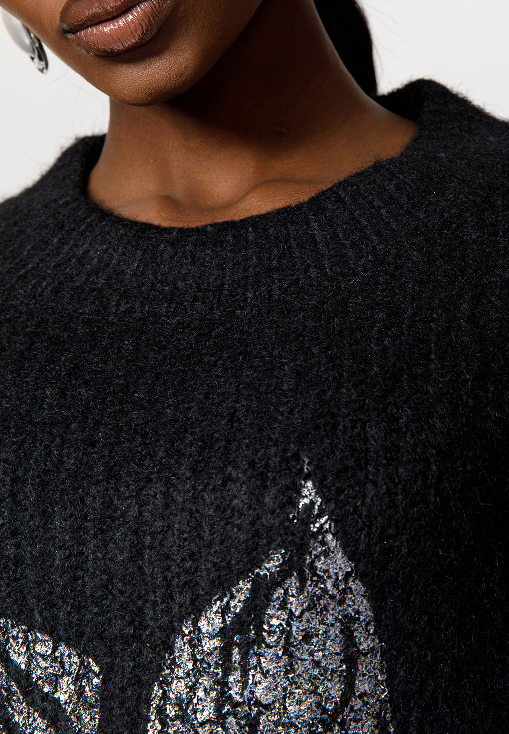 Black Knit Skirt Set with Floral Embellished Sweater
