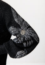 Black Knit Skirt Set with Floral Embellished Sweater