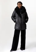 Black Puffer Jacket with Faux Fur Collar