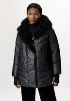 Black Puffer Jacket with Faux Fur Collar