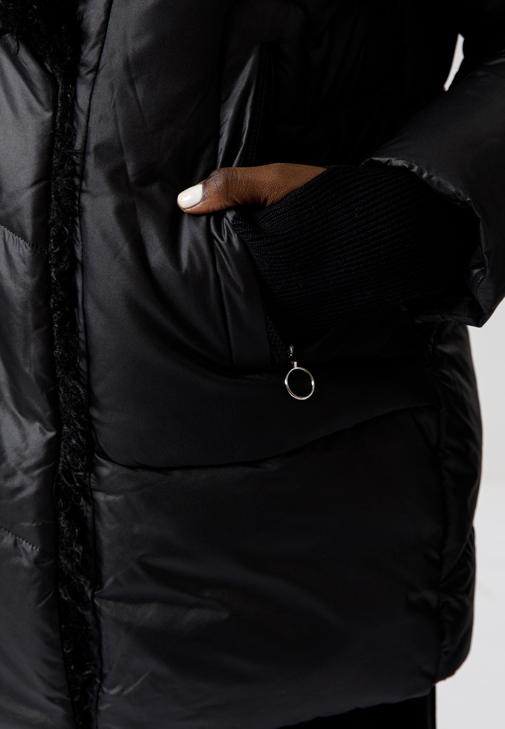 Black Puffer Jacket with Faux Fur Collar