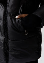 Black Puffer Jacket with Faux Fur Collar