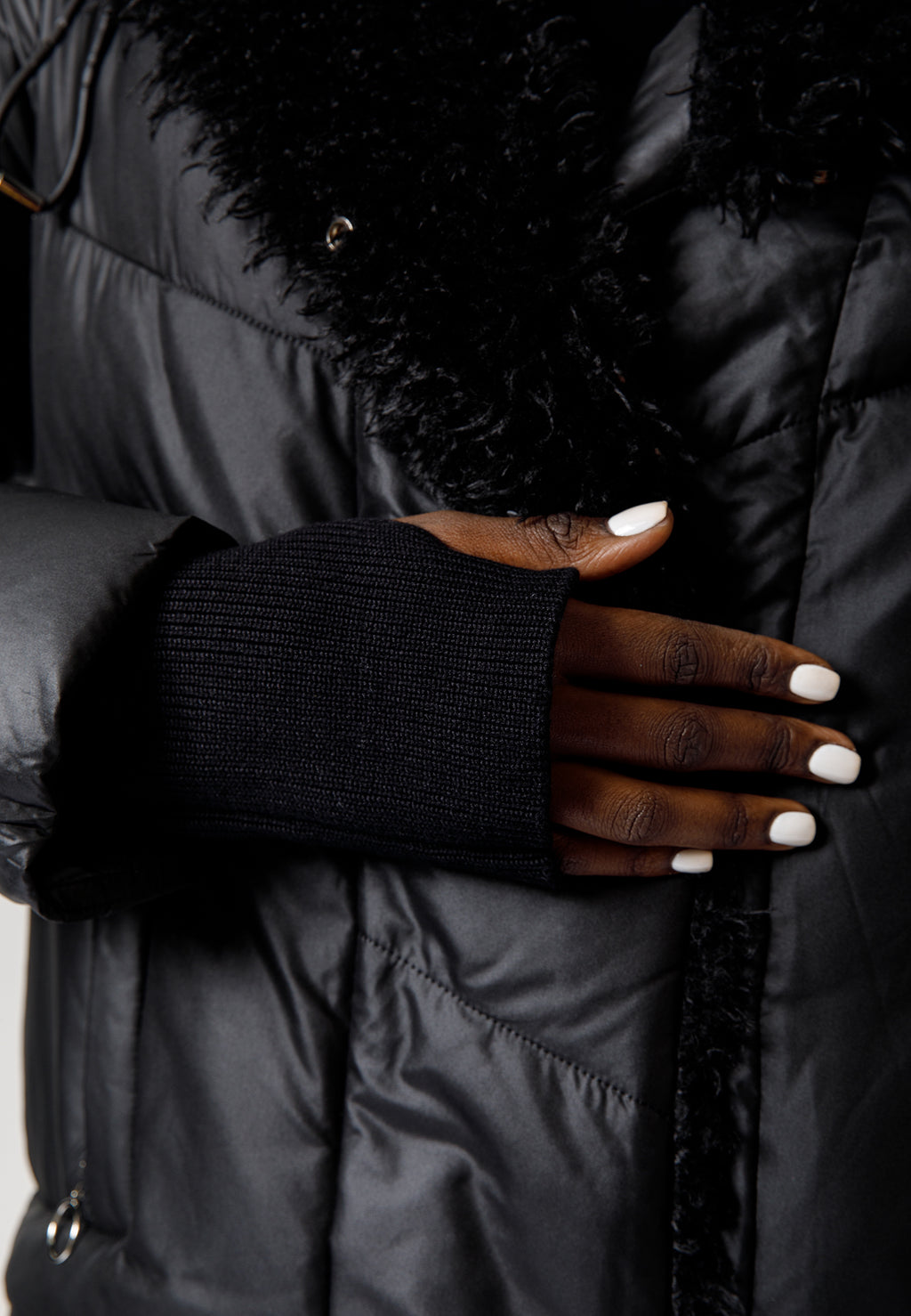 Black Puffer Jacket with Faux Fur Collar