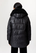 Black Puffer Jacket with Faux Fur Collar