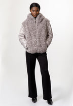 Grey Faux Fur Puffer Jacket with Hood