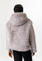 Grey Faux Fur Puffer Jacket with Hood