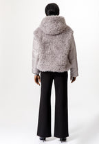 Grey Faux Fur Puffer Jacket with Hood