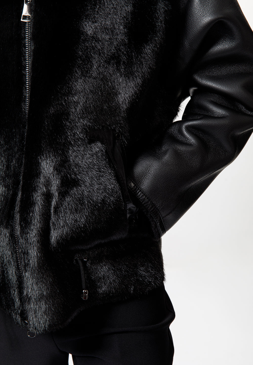 Black Faux Leather & Faux Fur Hooded Jacket