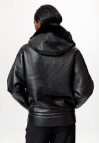 Black Faux Leather & Faux Fur Hooded Jacket
