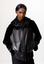 Black Faux Leather & Faux Fur Hooded Jacket