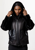 Black Faux Leather & Faux Fur Hooded Jacket