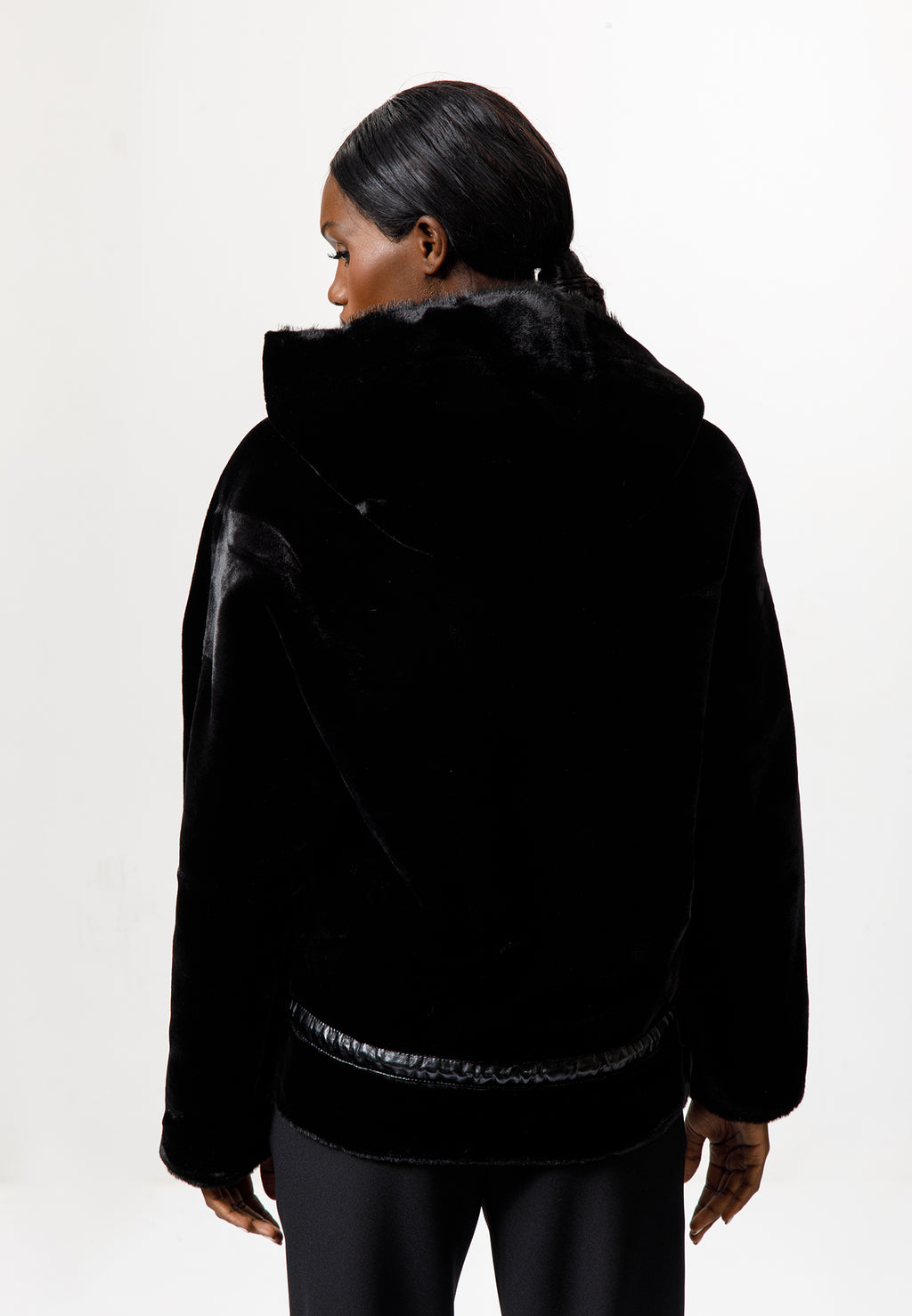 Black Faux Leather & Faux Fur Hooded Jacket