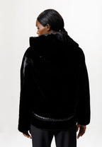 Black Faux Leather & Faux Fur Hooded Jacket