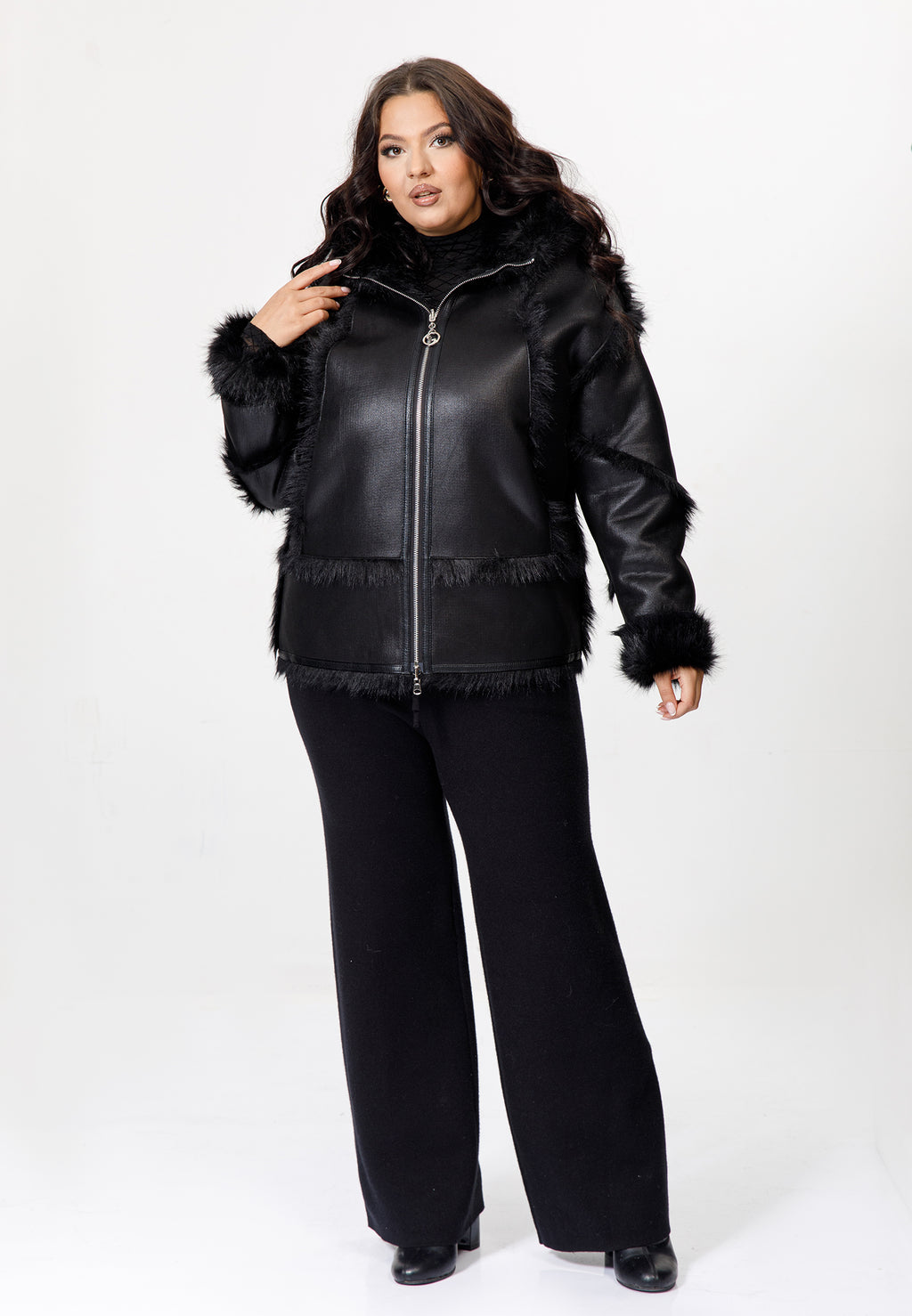 Faux Suede & Faux Fur Hooded Jacket