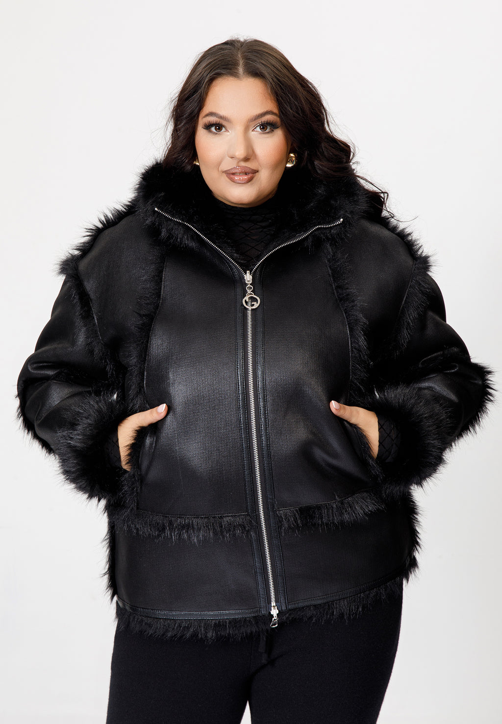 Faux Suede & Faux Fur Hooded Jacket