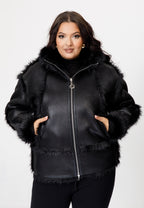 Faux Suede & Faux Fur Hooded Jacket