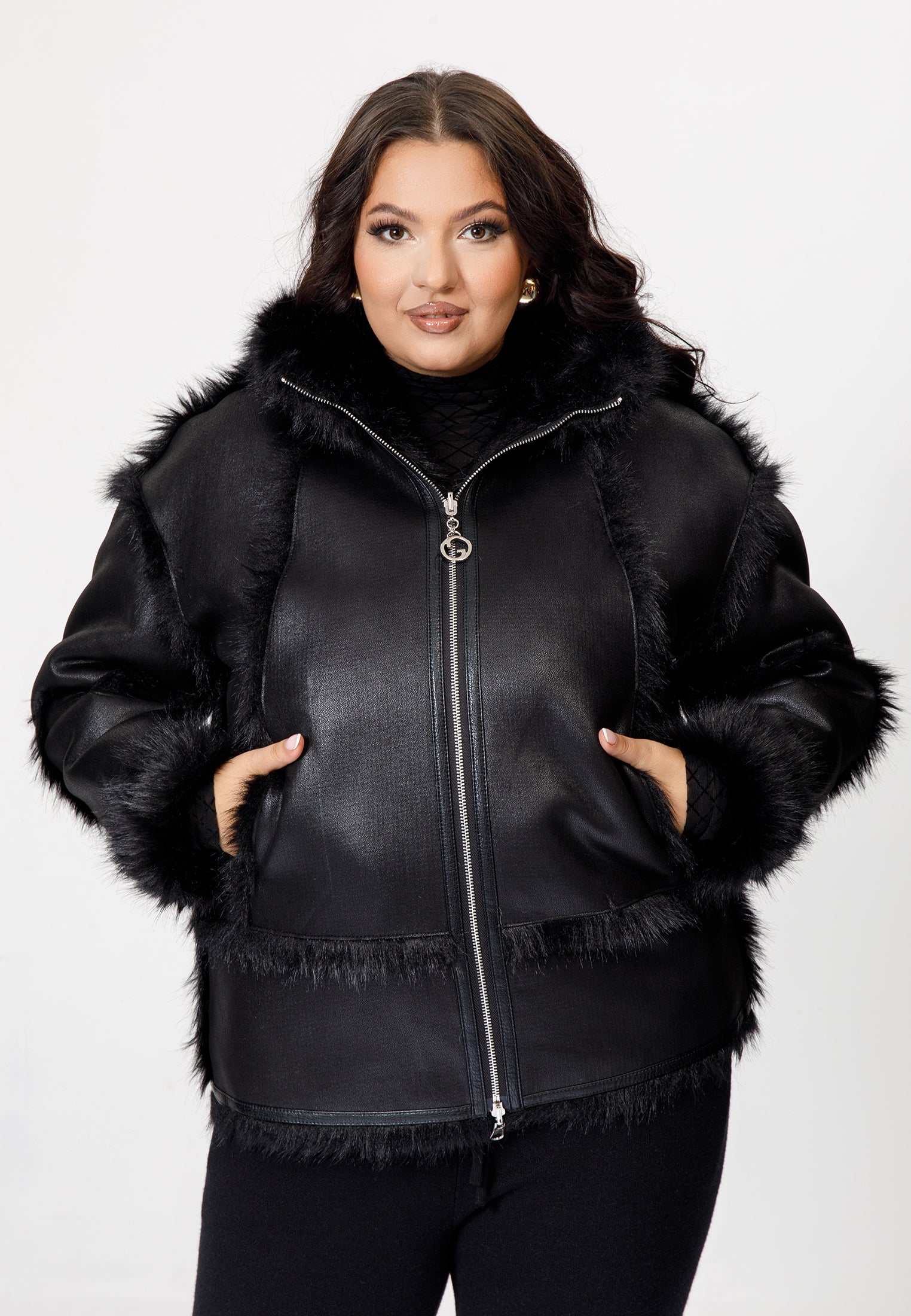 Faux Suede & Faux Fur Hooded Jacket