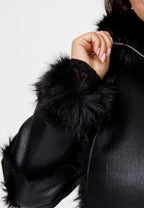 Faux Suede & Faux Fur Hooded Jacket