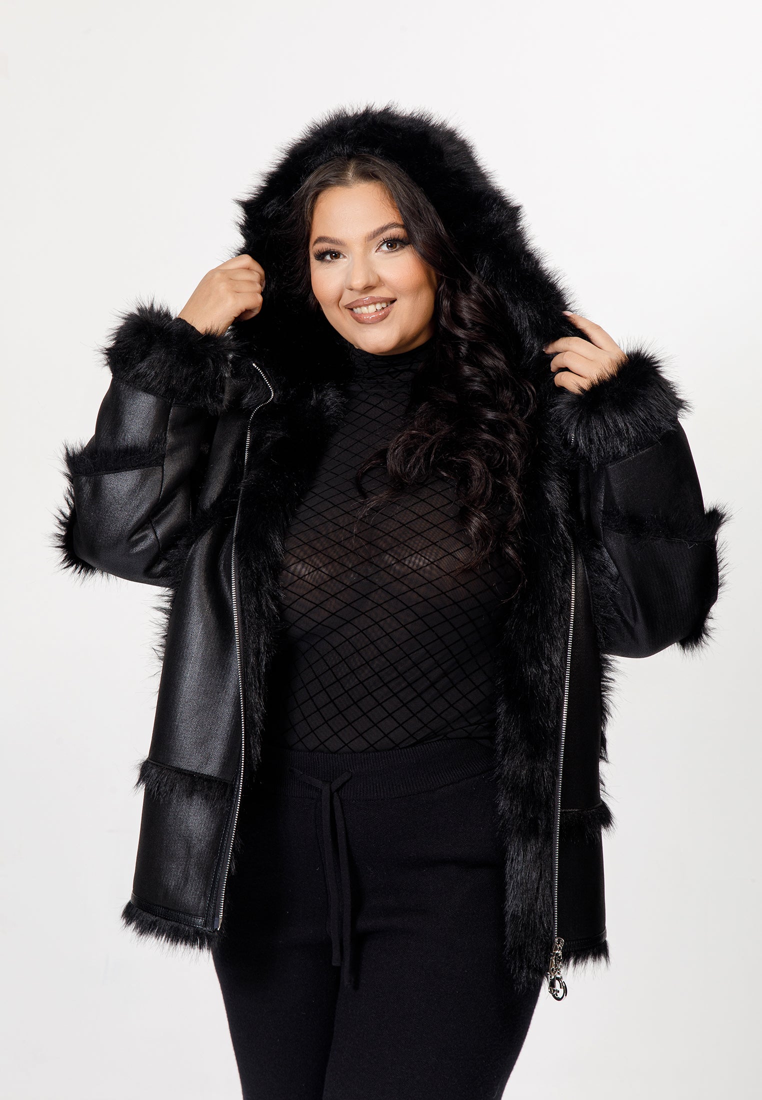 Faux Suede & Faux Fur Hooded Jacket