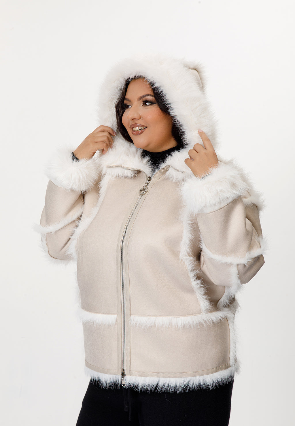 Faux Suede & Faux Fur Hooded Jacket