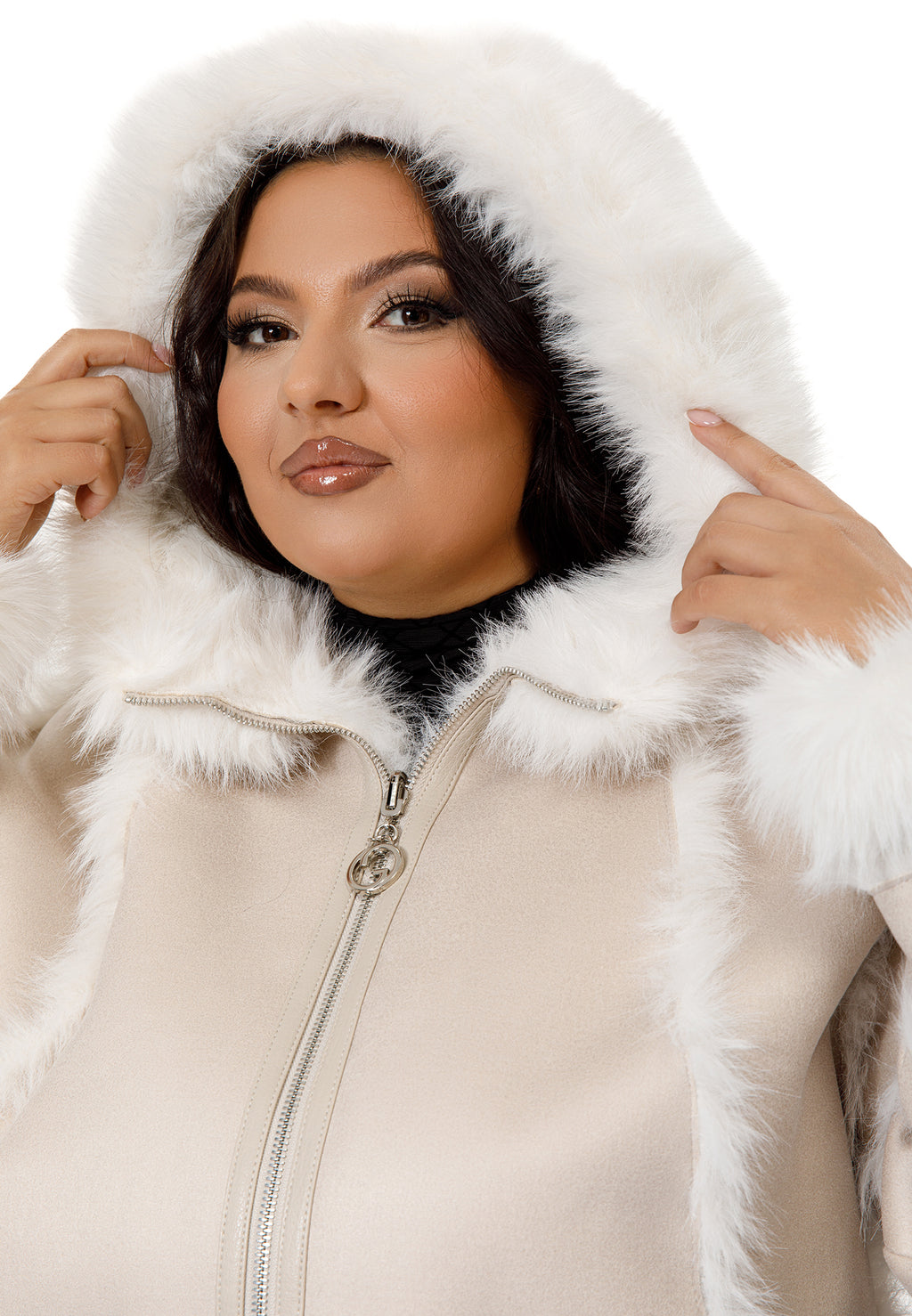 Faux Suede & Faux Fur Hooded Jacket