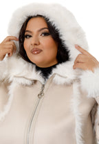 Faux Suede & Faux Fur Hooded Jacket