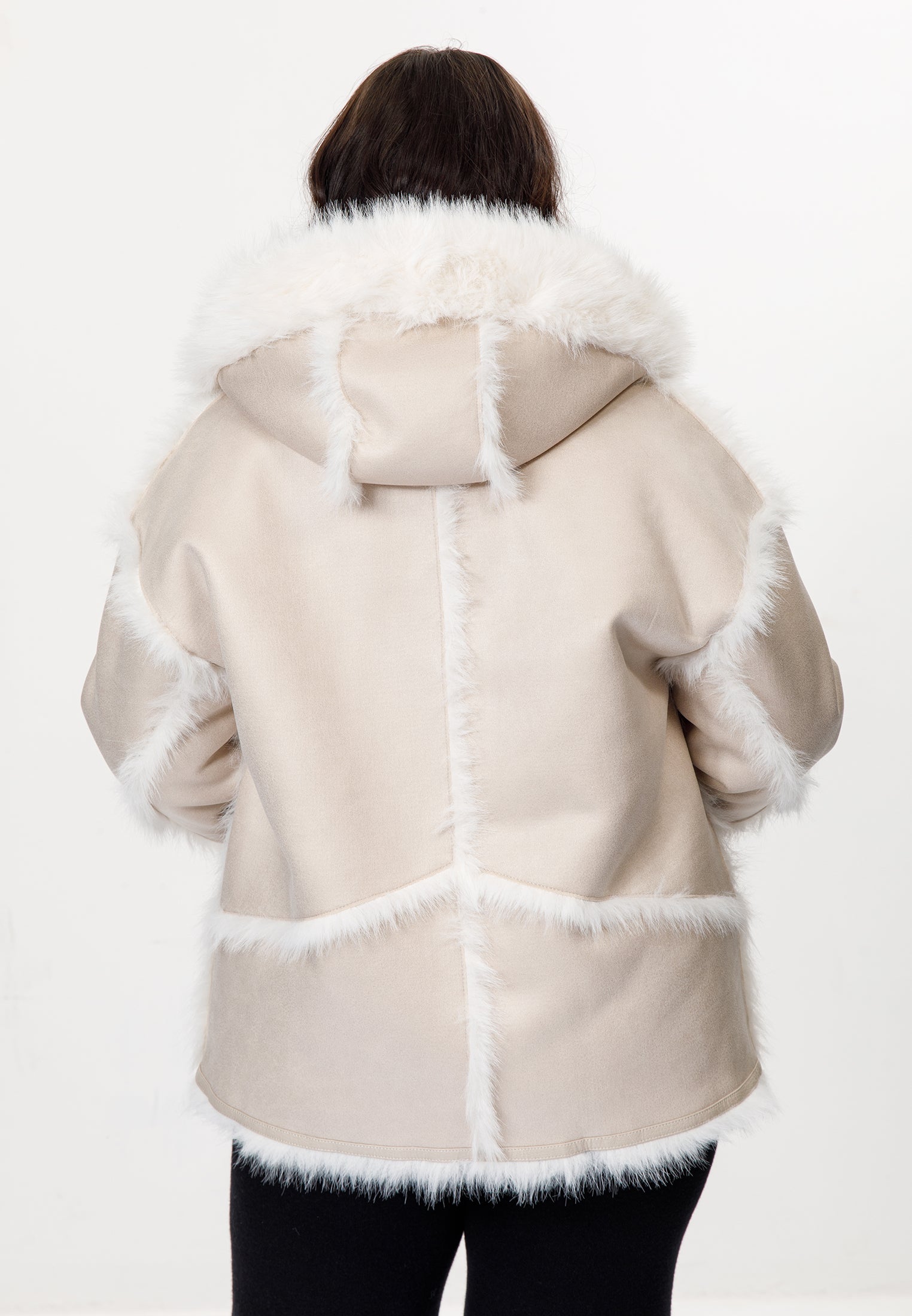 Faux Suede & Faux Fur Hooded Jacket