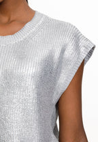 Silver Sequin Knit Top & Maxi Skirt Set
