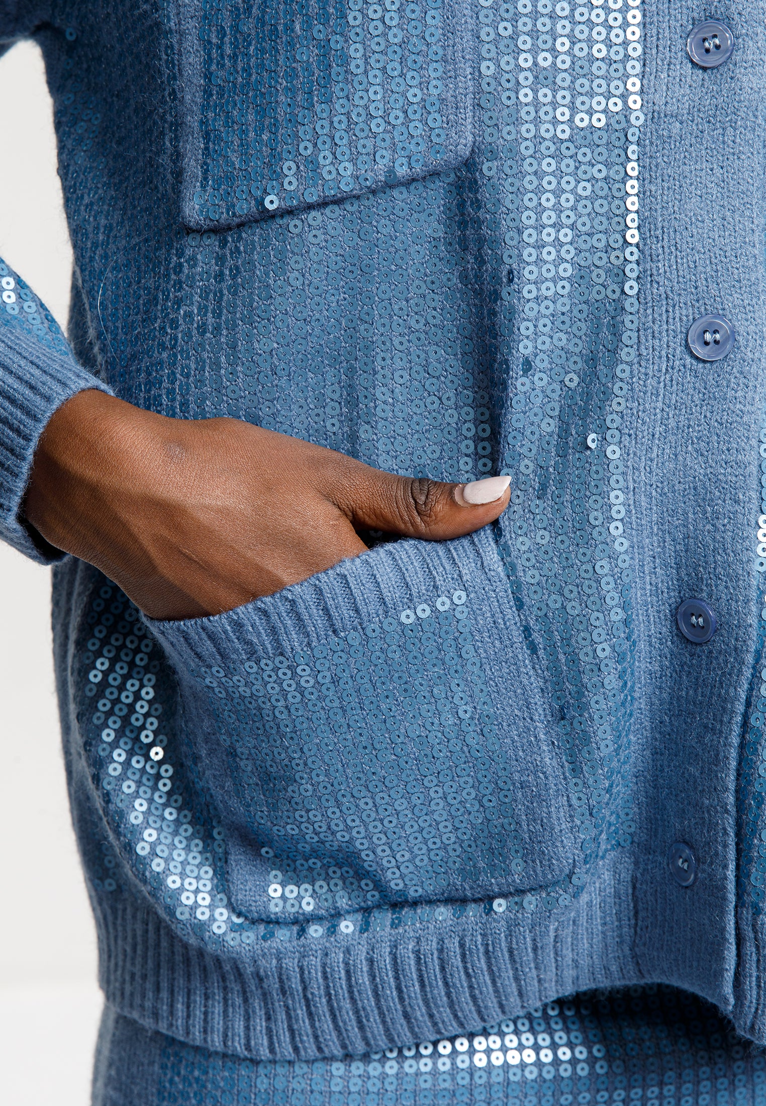 Sequin Knit Cardigan & Midi Skirt Set